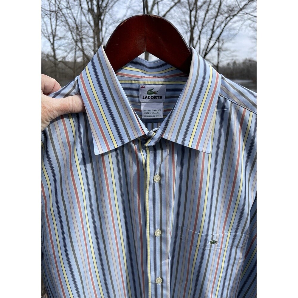 Lacoste Colorful Striped Shirt Pocket RN87651 Embroidered w Dry Clean Tag Sz 44